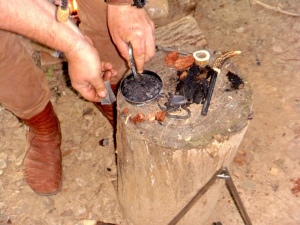 moccasins making fire